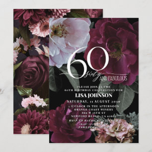 60 & Fabulous Modern Mörk Moody Burgundy-Rosa Inbjudningar