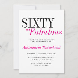 60 & Fabulous Modern Pink Typography 60th Birthday Inbjudningar