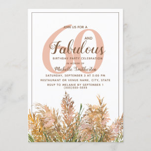 60 Fabulous Pampas Grass on White Birthday Inbjudningar