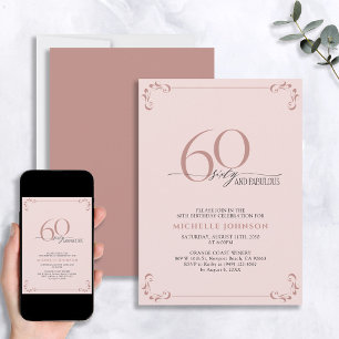 60 & Fabulous  Rosa & Black Birthday Inbjudningar