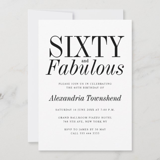 60 & Fantastisk Elegant Typografi 60-årsdag Inbjudningar (Framsida)