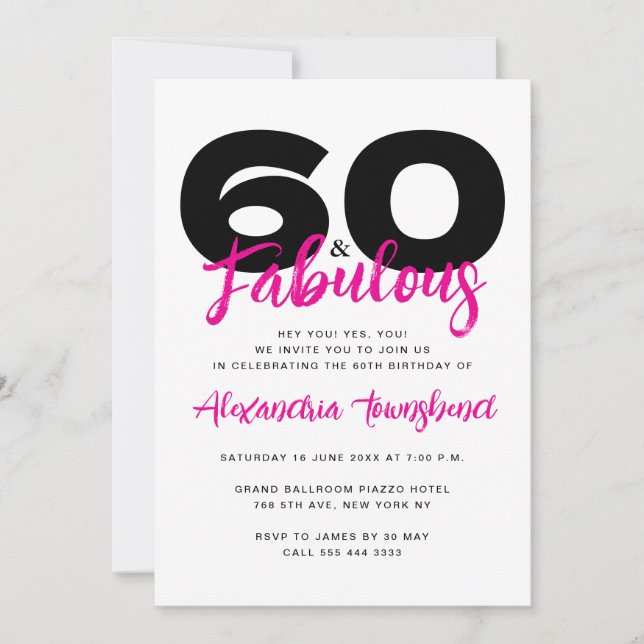60 & Fantastisk Fet Feminint 60-årsfirande Inbjudningar (Framsida)