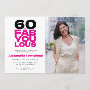 60 & Fantastisk Fet Typografi Foto 60-årsdag Inbjudningar