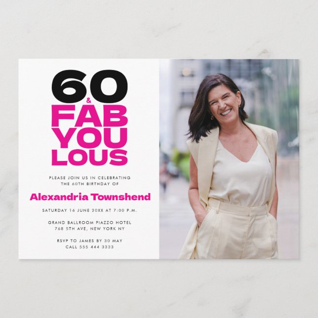60 & Fantastisk Fet Typografi Foto 60-årsdag Inbjudningar (Framsida)