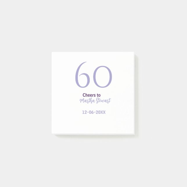 60 & fantastisk födelsedag lila fet namn datum sti post-it block (Framsida)