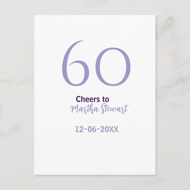 60 & fantastisk födelsedag lila fet namn datum sti vykort (Framsida)