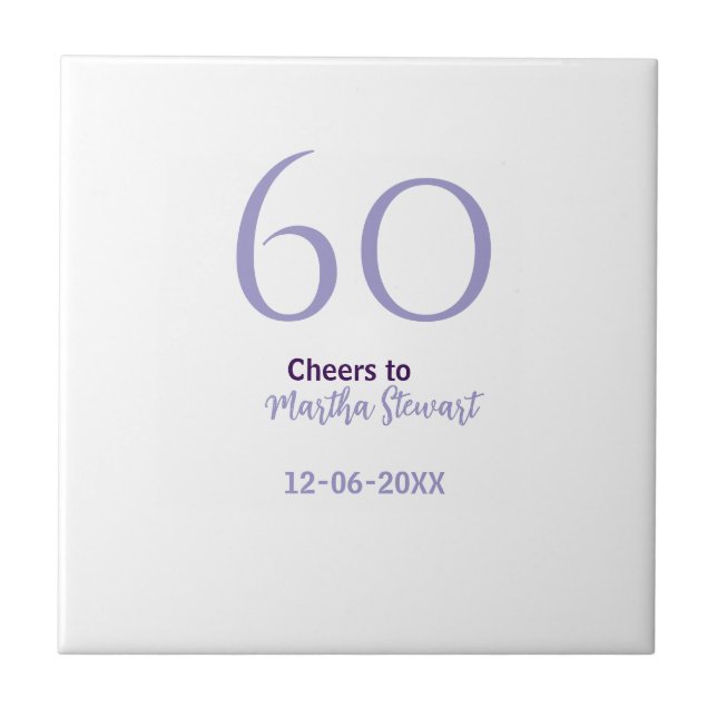 60 & fantastisk födelsedag lila fetstil namn datum kakelplatta (Framsidan)