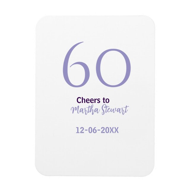 60 & fantastisk födelsedag lila fetstil namn datum magnet (Vertikal)