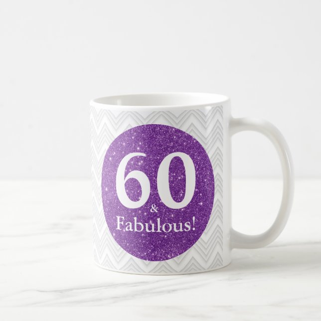 60 & Fantastisk! Lila glitter sextioårsdag Kaffemugg (Höger)