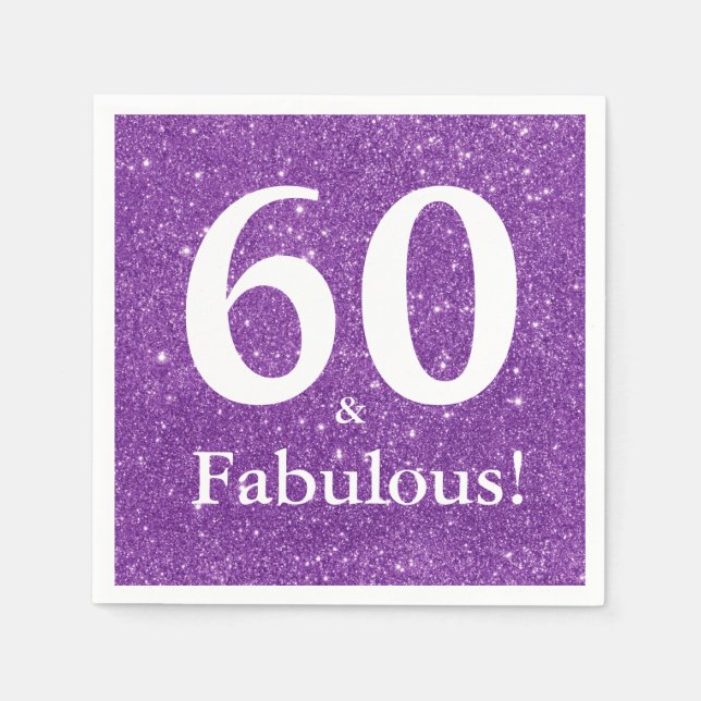 60 & Fantastisk! Lila glitter sextioårsdag Pappersservett (Framsidan)