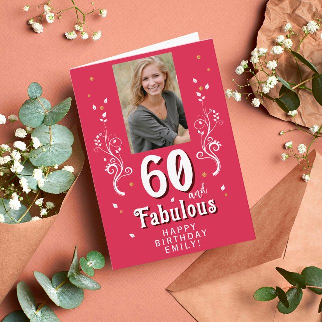 60 & fantastisk lövverk Magenta 60-års födelsedags Kort (Skapare uppladdad)
