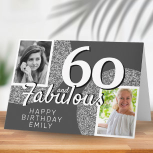 60 & Fantastisk Silverglitter 2 Foto 60-årsfirande Kort