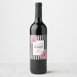 60 fantastiska blommigtar av rosa, svart vitt rand vinflaska etikett