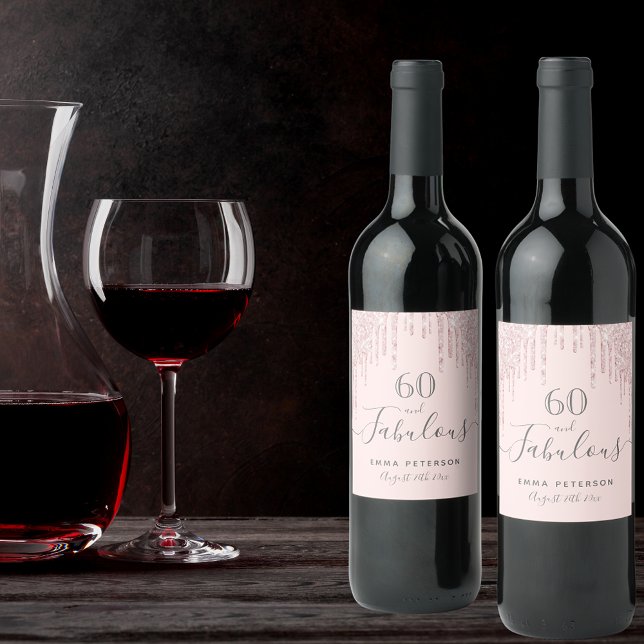 60 fantastiska födelsedag ro guld  glitter vinflaska etikett (Skapare uppladdad)