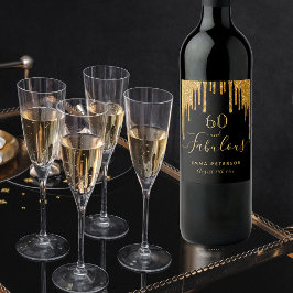 60 fantastiska födelsedag svart guld glitter gnist vinflaska etikett