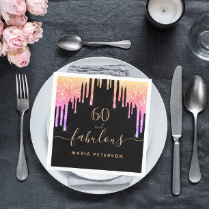 60 fantastiska födelsedag, svart regnbåge glitter pappersservett