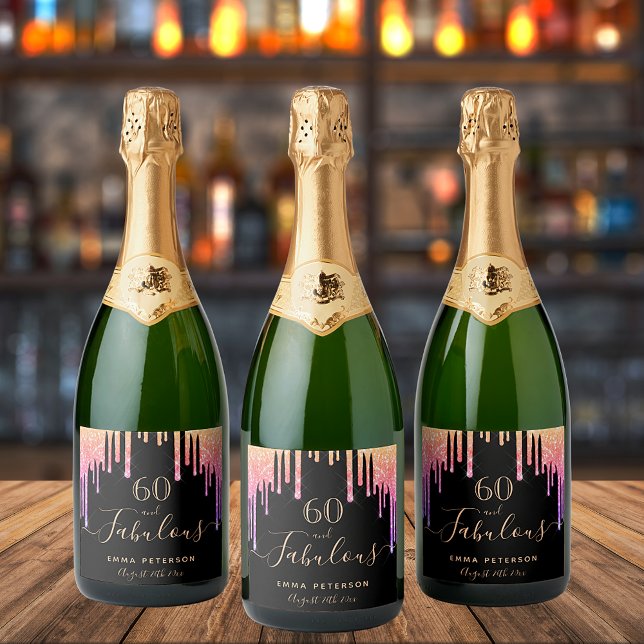 60 fantastiska födelsedag svarta rosa glitter drop (Skapare uppladdad)