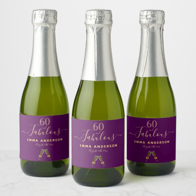 60 fantastiska födelsedagsfest lila guld monogram (Flaskor)