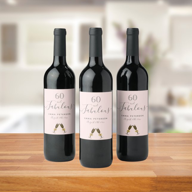 60 fantastiska  rosa vid födelsedagsfest ro guld vinflaska etikett (Skapare uppladdad)