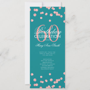 60 Födelsedag Ro Guld Glitter Menu Teal Inbjudningar