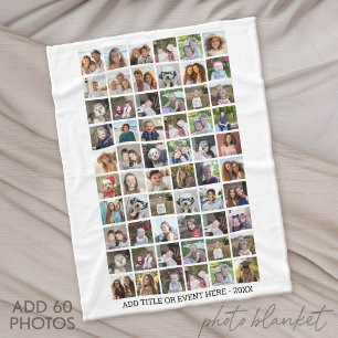 60 Fotokollage Grid - Anpassad text - Vit Fleecefilt