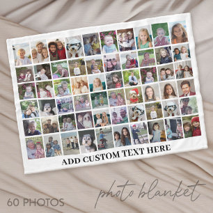 60 Fotokollage Grid - Svart med vit text Fleecefilt