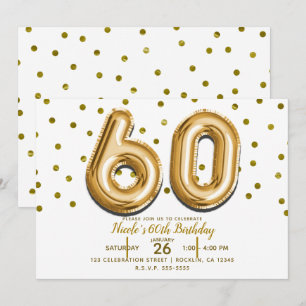 60 Guldbalonger & Konfetti 60-årsfest Inbjudningar