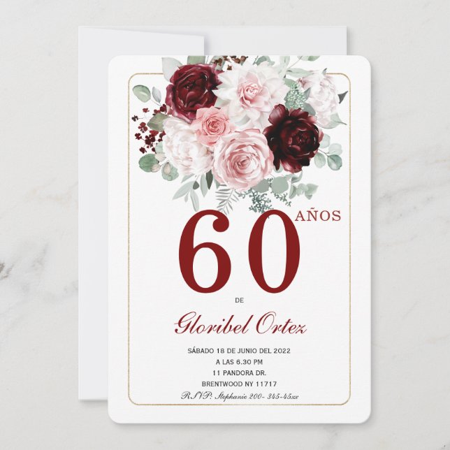 60 Inbjudan till Años Cumpleaños Adulto Mujer (Framsida)