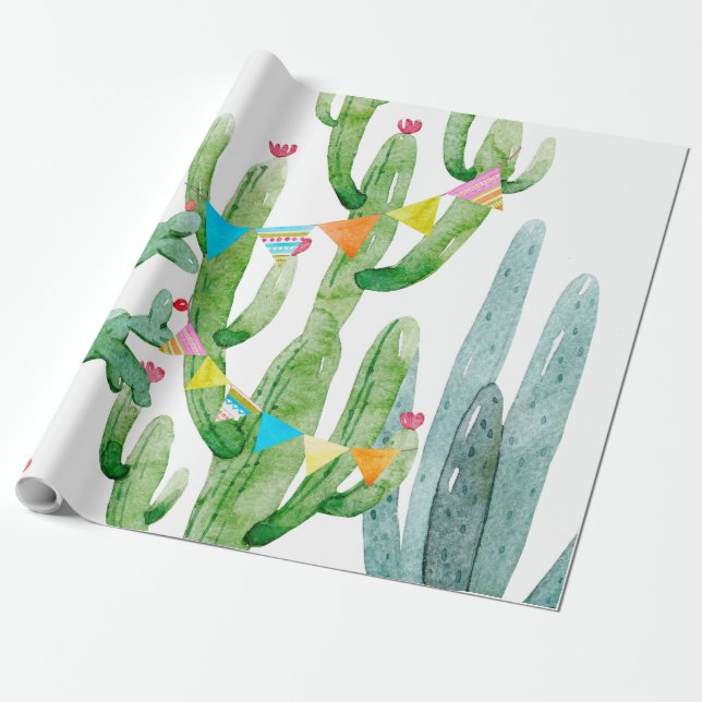 60 lb Papper Roll Boho Llama Bohemian Cacti Presentpapper (Utrullad)