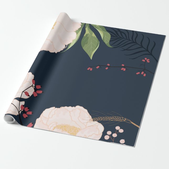 60 lb Wrapping Papper Roll Baby Rosa Cosmos on Whi Presentpapper (Utrullad)