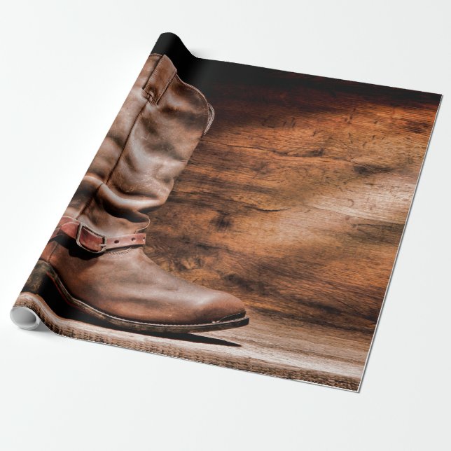 60 lb Wrapping Papper Roll Cowboy Boots Barn Wood  Presentpapper (Utrullad)