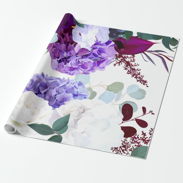 60 lb Wrapping Papper Roll Lavender Hibiscus på Wh Presentpapper (Utrullad)