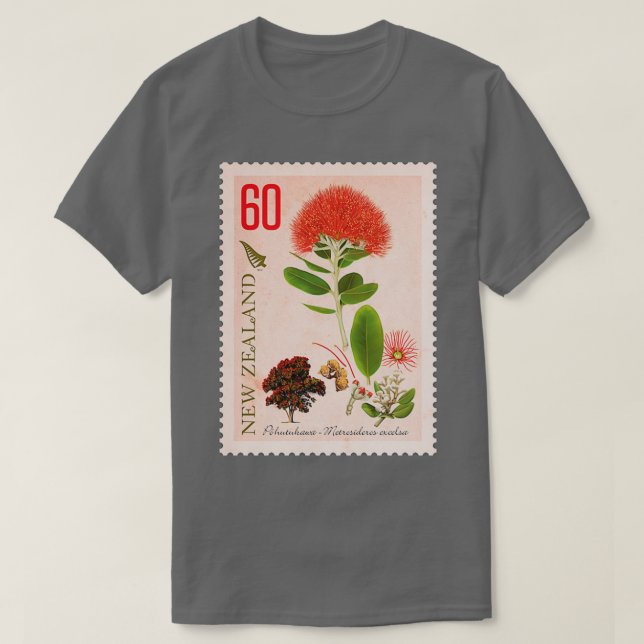 60 NZ Pohutukawa Frimärke T Shirt (Design framsida)