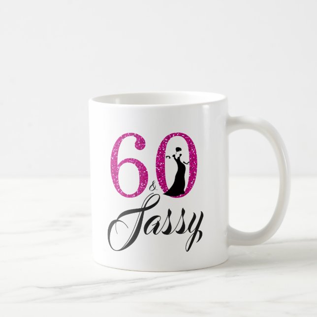 60 och 60th födelsedag för Sassy rosaglitter Kaffemugg (Höger)