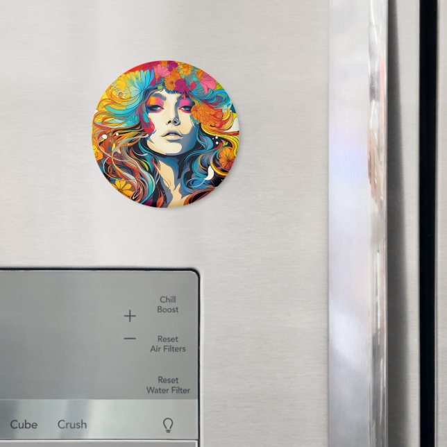 60- och 70-tals HippieKvinna Psykedelisk Hippie Magnet (In Situ (Fridge))