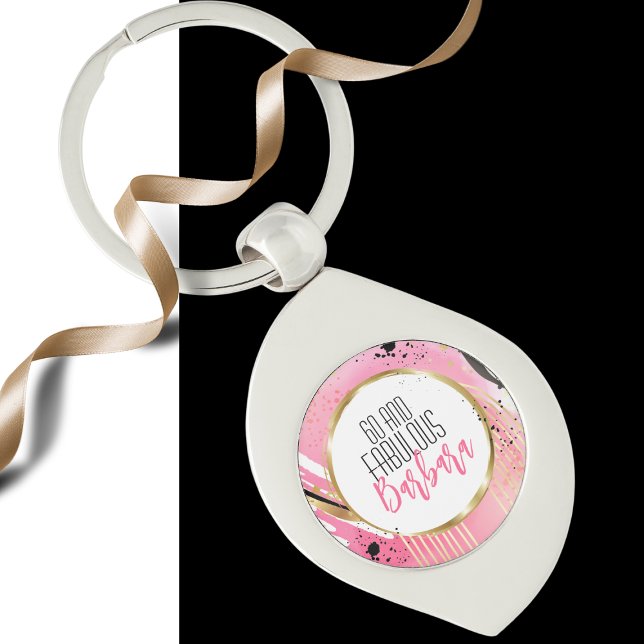 60 och Chic för modern Rosa Black Abstrakt Swirl Silverfärgad Nyckelring (Skapare uppladdad)