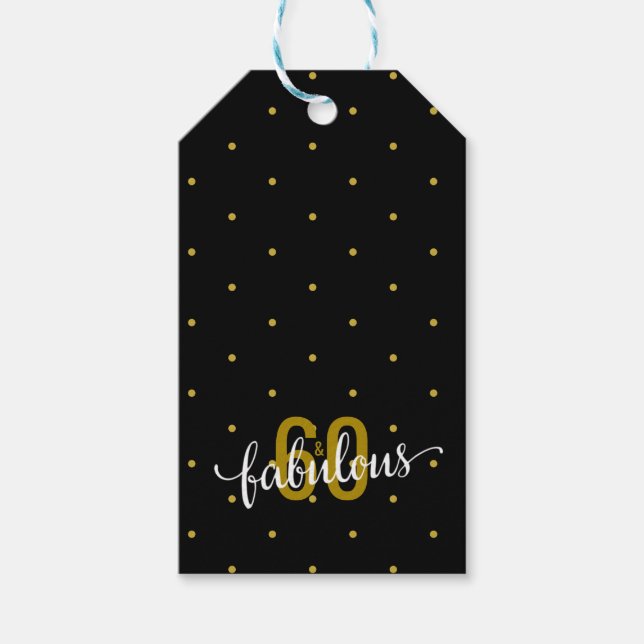 60 och Fabulous 60 Birthday Guld and Black Presentetikett (Framsidan)