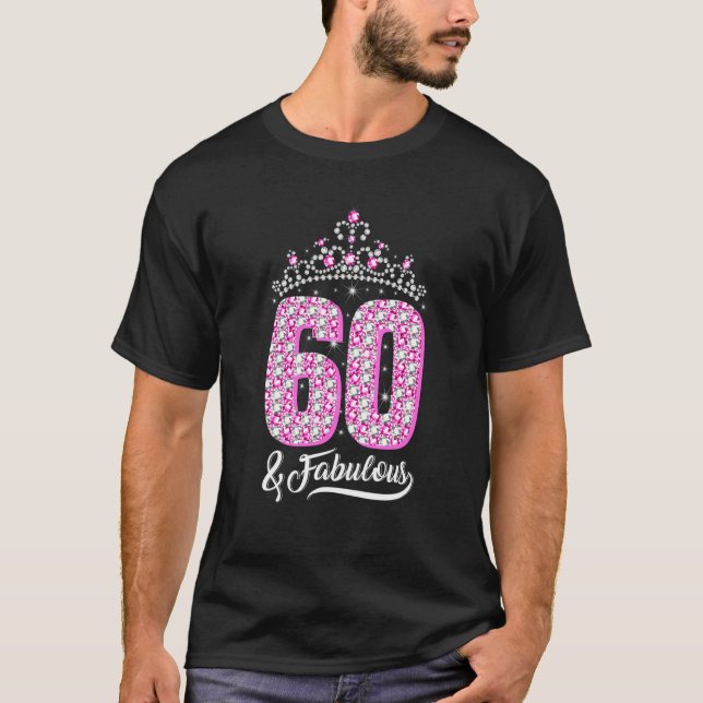 60 och Fabulous 60:e födelsedag Diamond Krona Kvin T Shirt (Framsida)