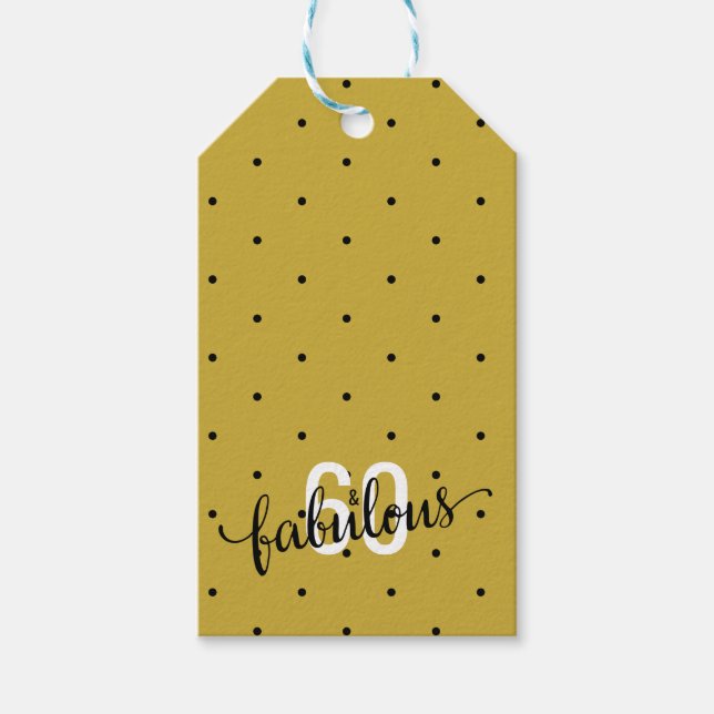 60 och Fabulous 60:e födelsedagen Guld Spoted Presentetikett (Framsidan)