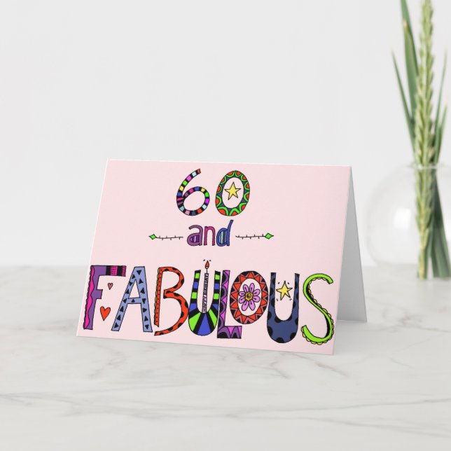 60 och Fabulous 60:e födelsedagen Kort (Framsida)