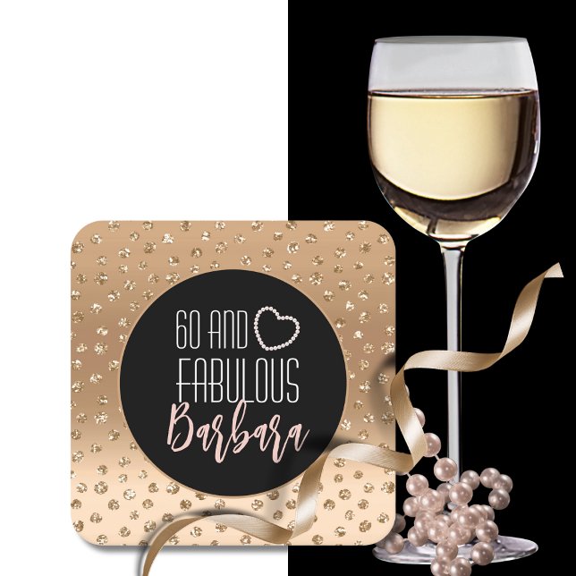 60 och Fabulous Birthday Gnistra Guld Black  Underlägg Papper Kvadrat (Skapare uppladdad)