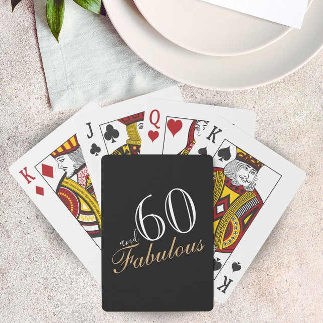 60 och Fabulous Black Elegant Script Birthdays Casinokort (Skapare uppladdad)