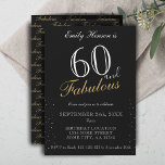 60- och Fabulous Black Elegant-skript födelsedag Inbjudningar<br><div class="desc">60 och Fabulous Black Elegant Script Birthday-inbjudan. Black elegant födelsedagsfest inbjudan. Fabulous mönster är på baksidan. Anpassa texten på inbjudan. Underbar för en kvinnas 60:e födelsedagsfest.</div>