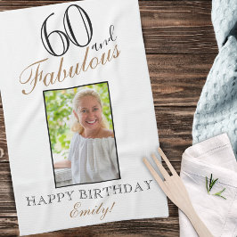 60 och Fabulous Elegant 60:e födelsedagsfoto Kökshandduk