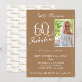 60 och Fabulous Elegant Beige Photo Birthday Inbjudningar