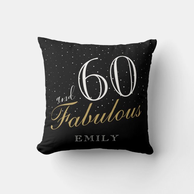 60 och Fabulous Elegant Black 60:e födelsedagen Kudde (Framsida)