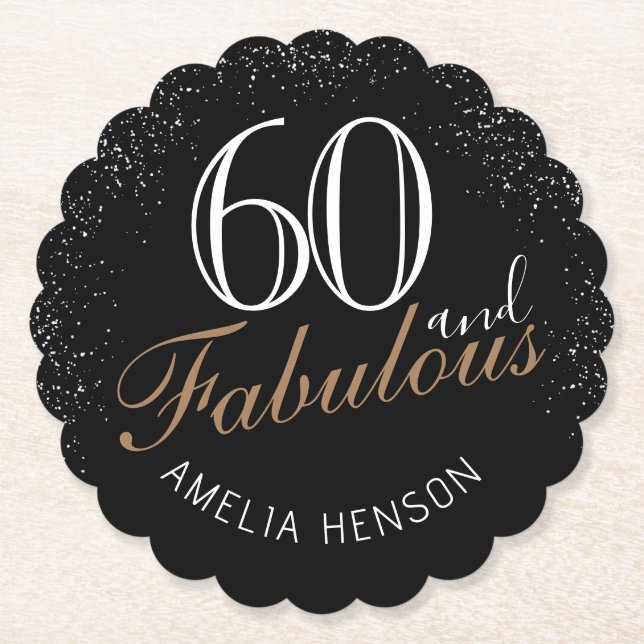 60 och Fabulous Elegant Black 60:e födelsedagen Underlägg Papper (Framsida)
