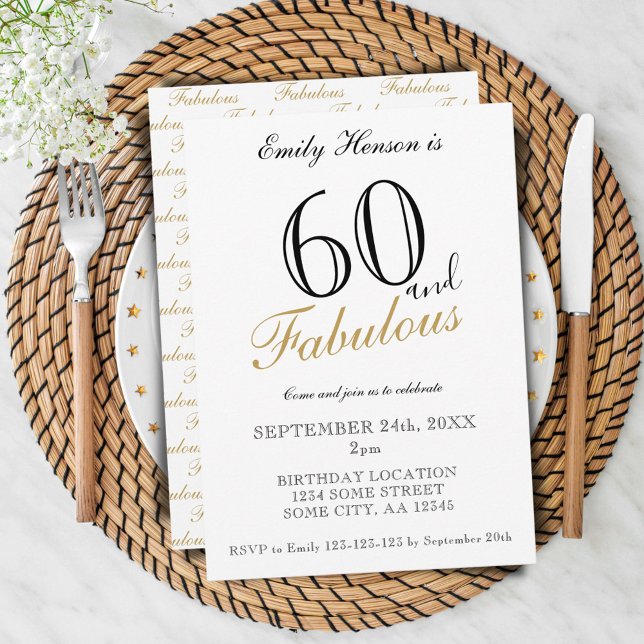 60 och Fabulous Elegant Script Birthday Inbjudningar (Skapare uppladdad)