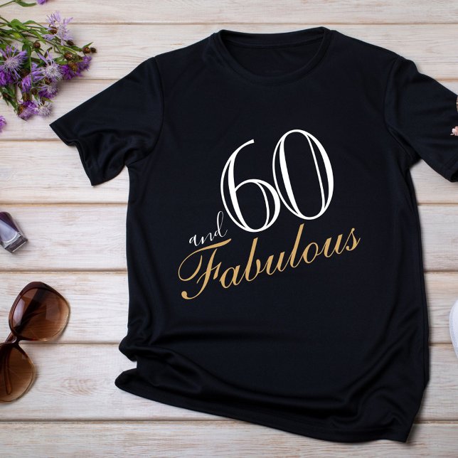 60 och Fabulous Elegant White Script Birthday T Shirt (Skapare uppladdad)