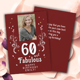 60 och Fabulous Foliage Red 60 Birthday Photo Kort